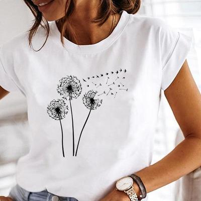 Women Dandelion Trend Cute 90s Style  Print Tee Top Short Sleeve Lady Female Clothing Casual Summer Fashion Tshirt Graphic T-shirt