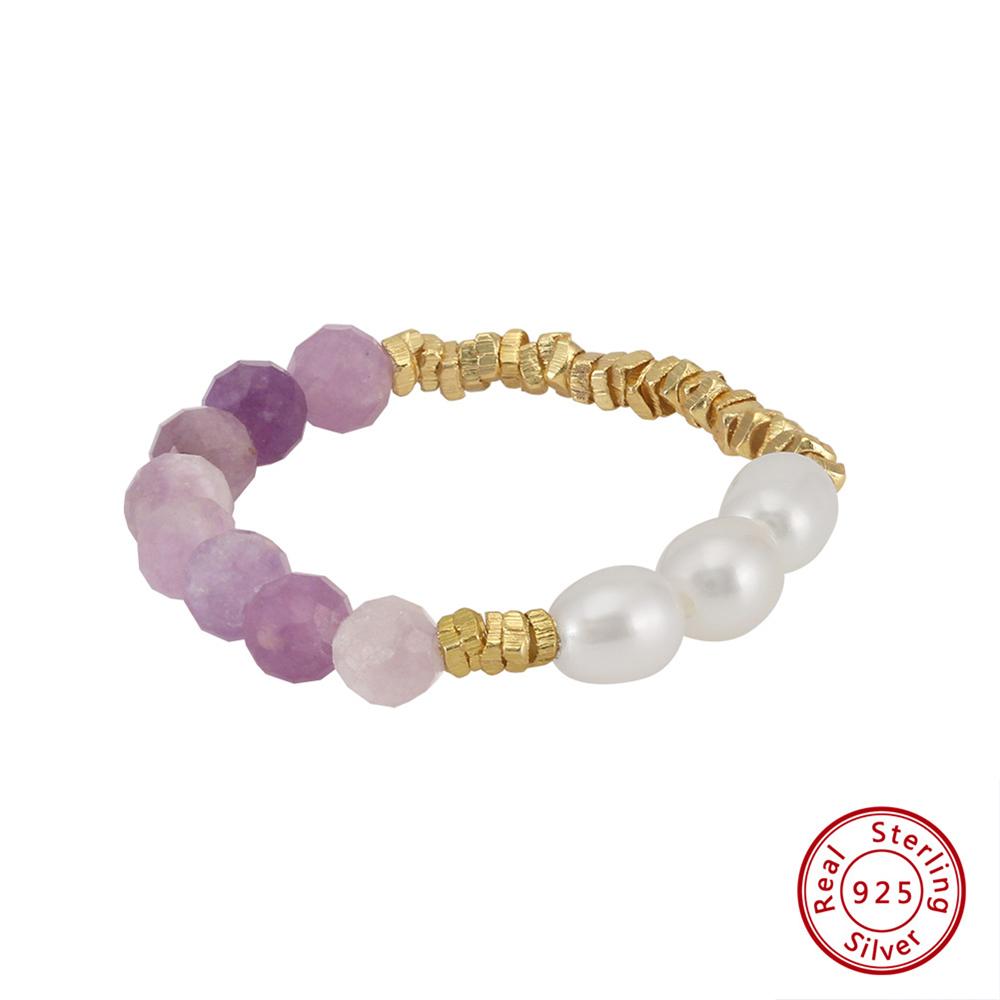 Mlluki MPR03 Trendy Summer Exquisite Fresh Water Pearl Natural Stone Minimalist Purple Mica Beaded Broken Silver Ring