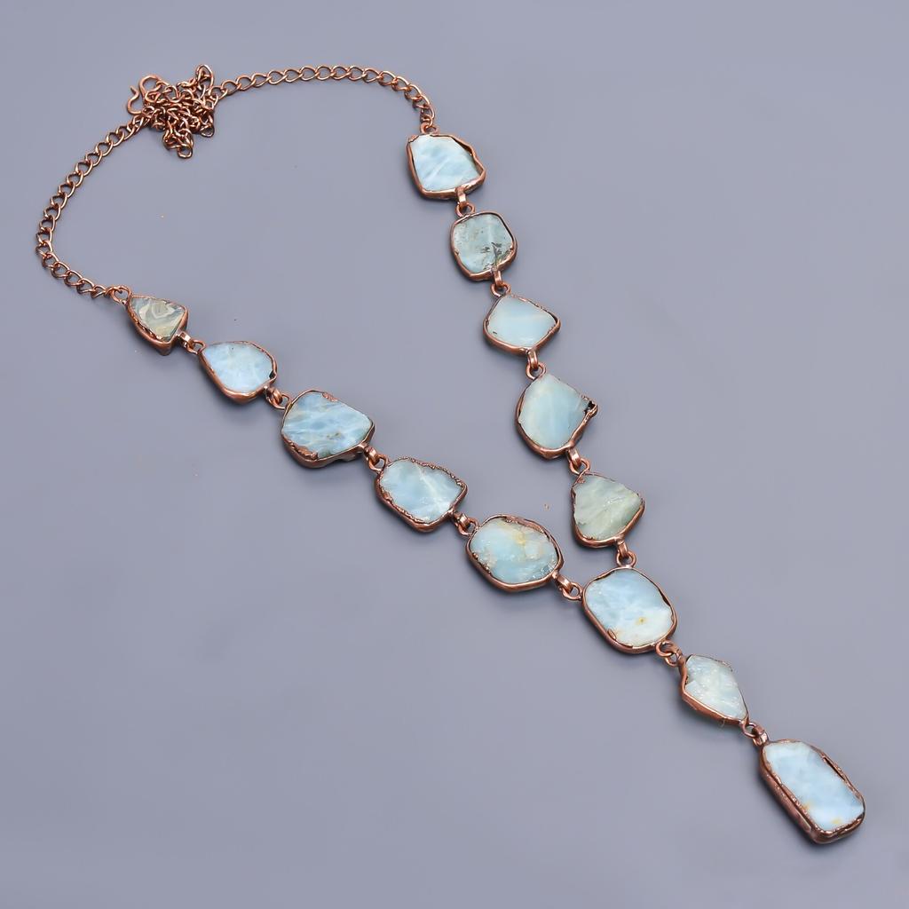 Aquamarine Rough Gemstone Copper Boho Electroformed Birthday Gift Chain Necklace V-23