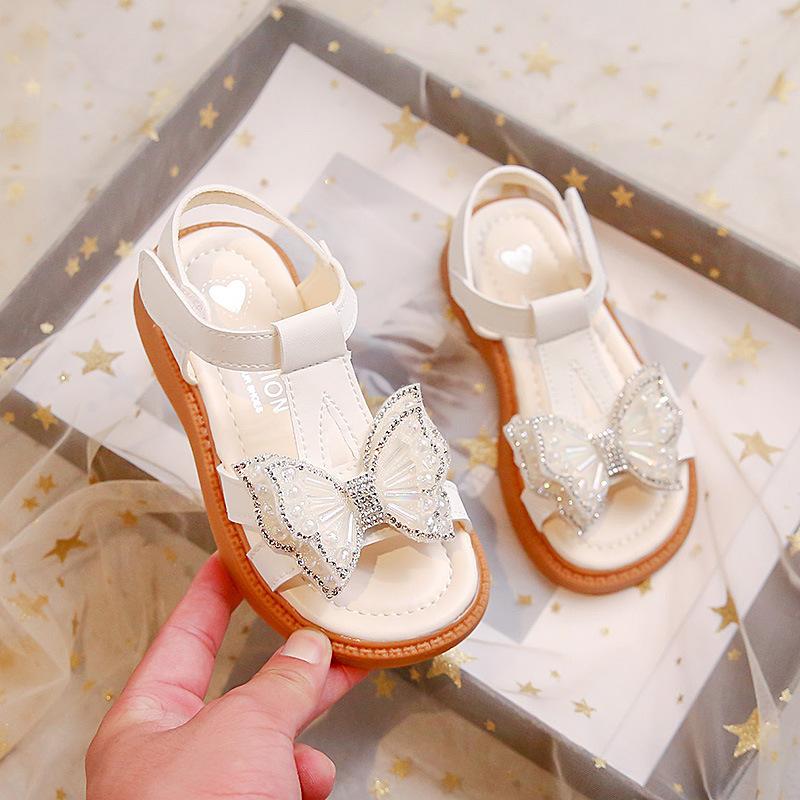 

Summer Girls Shoes New Cute Children Butterfly Sandals Soft Soled Open-toe Fashion Versatile Princess Shoes 23 (15.5cm) бежевый
