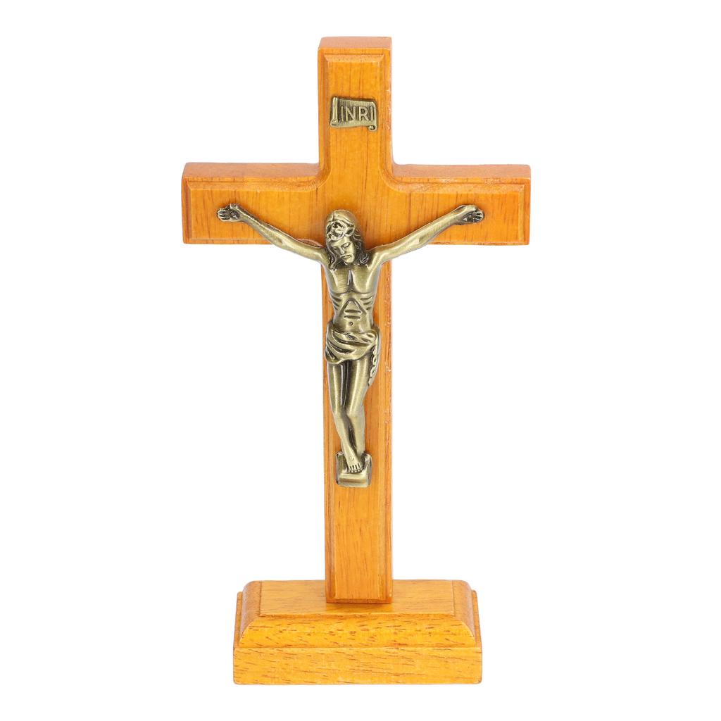 Crucifix Wooden Hand Made Standing Catholic Jesus Crucifix Wall Cross Religious Prayer Display Decoration With Base