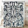 Vintage Floral Shower Curtain with Soft Waterfall Effect for Bathroom Decor Navy White Elegant Print, Durable Waterproof Fabri