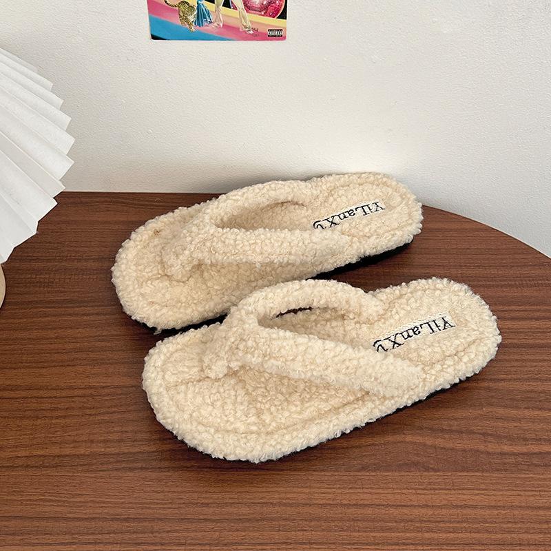 Internetová celebrita výbuch super oheň prst tlustá podrážka nadýchané žabky dámské 2025 nové podzimní a zimní nošení lehké bavlněné pantofle