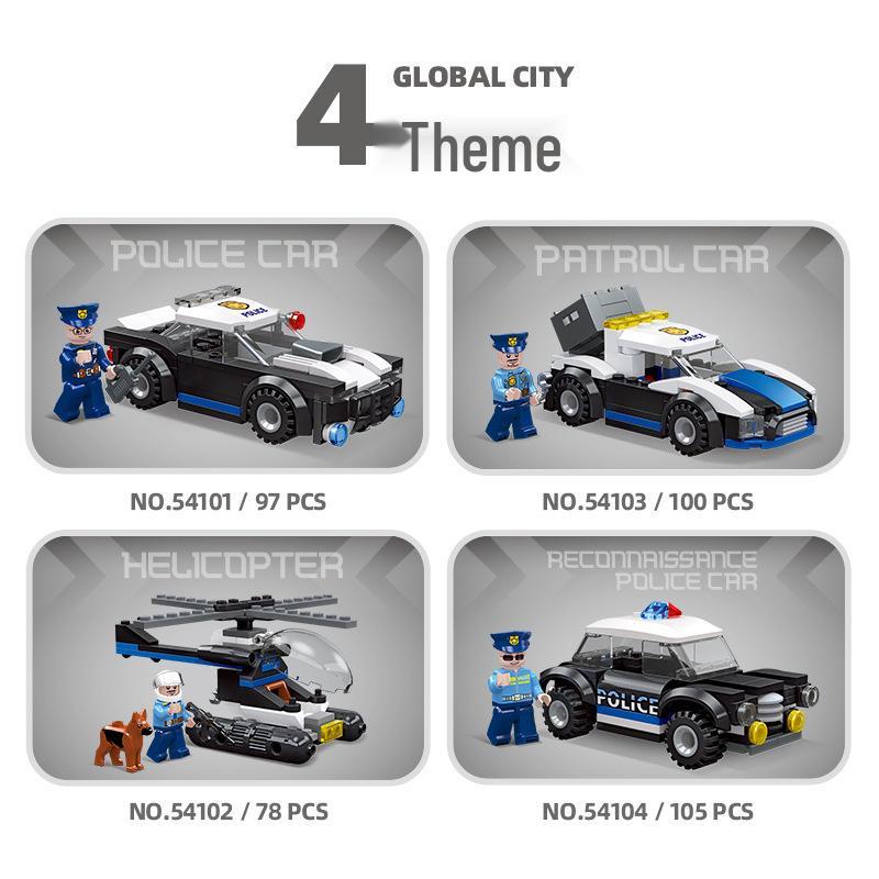 JIE STAR 54101-4 LEGO-Compatible City Police Car Building Toy for Kids