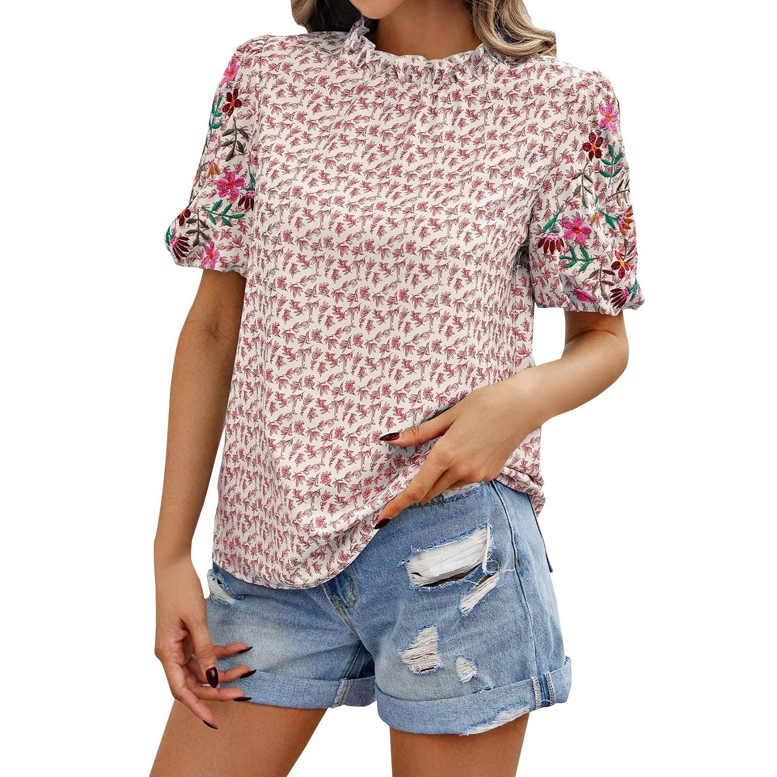 

Женский свободный повседневный топ с вышитым принтом и пряжкой, волнистый, с высоким воротом, в стиле колор-блок XL розовый