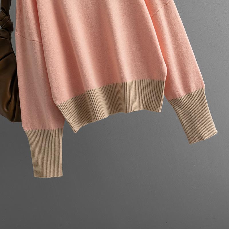 Herbst Winter Vintage Lose Langarm Top Blockierte Farbe Pullover Strickwaren O-Ausschnitt Pullover
