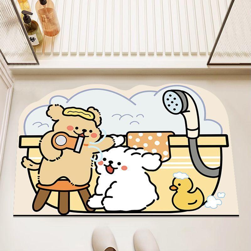 Line Puppy Diatom Mud Floor Mat Bathroom Water Absorption Quick-drying Foot Mat Bathroom Dirt-resistant and Easy To Handle Anti-slip Floor Mat