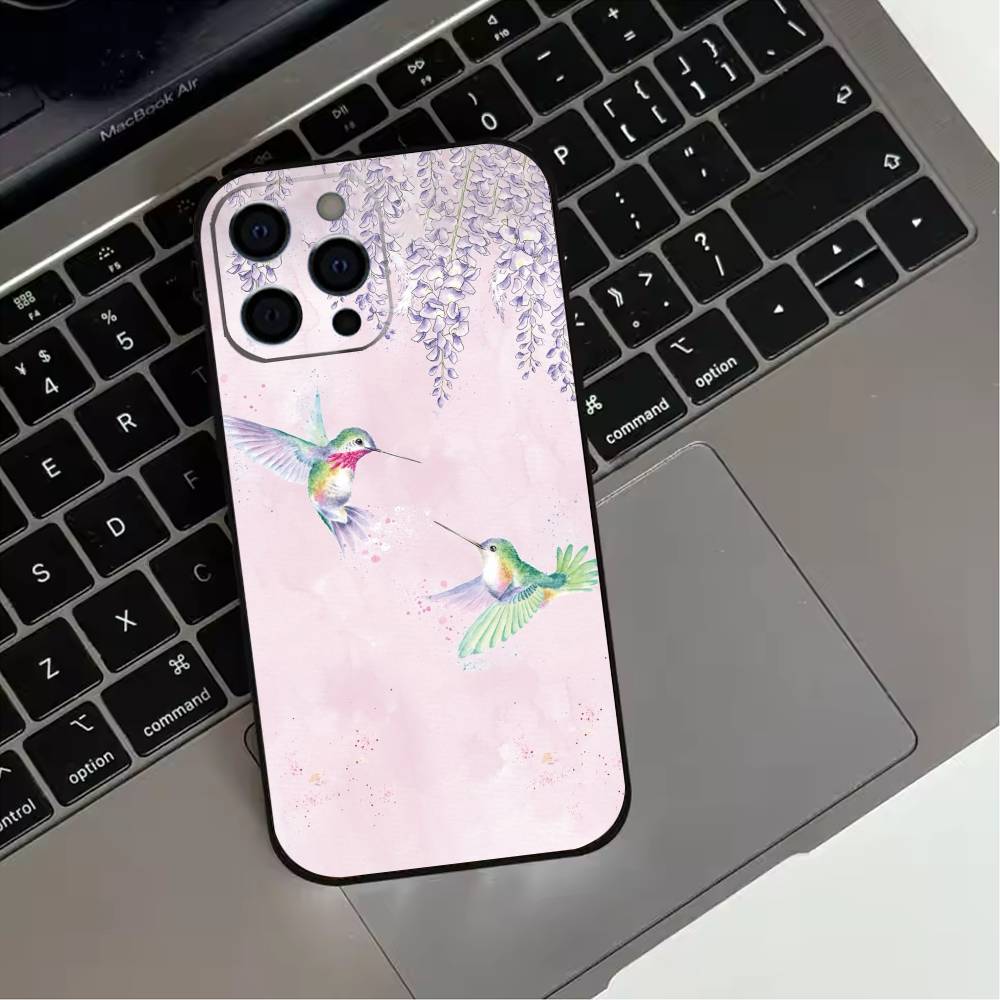 

Bird Hummingbird painting Phone Case For iPhone 17,16,15,14,13,12,11 Plus,Pro Max,XS,Soft Silicone Black Cover iPhone14
