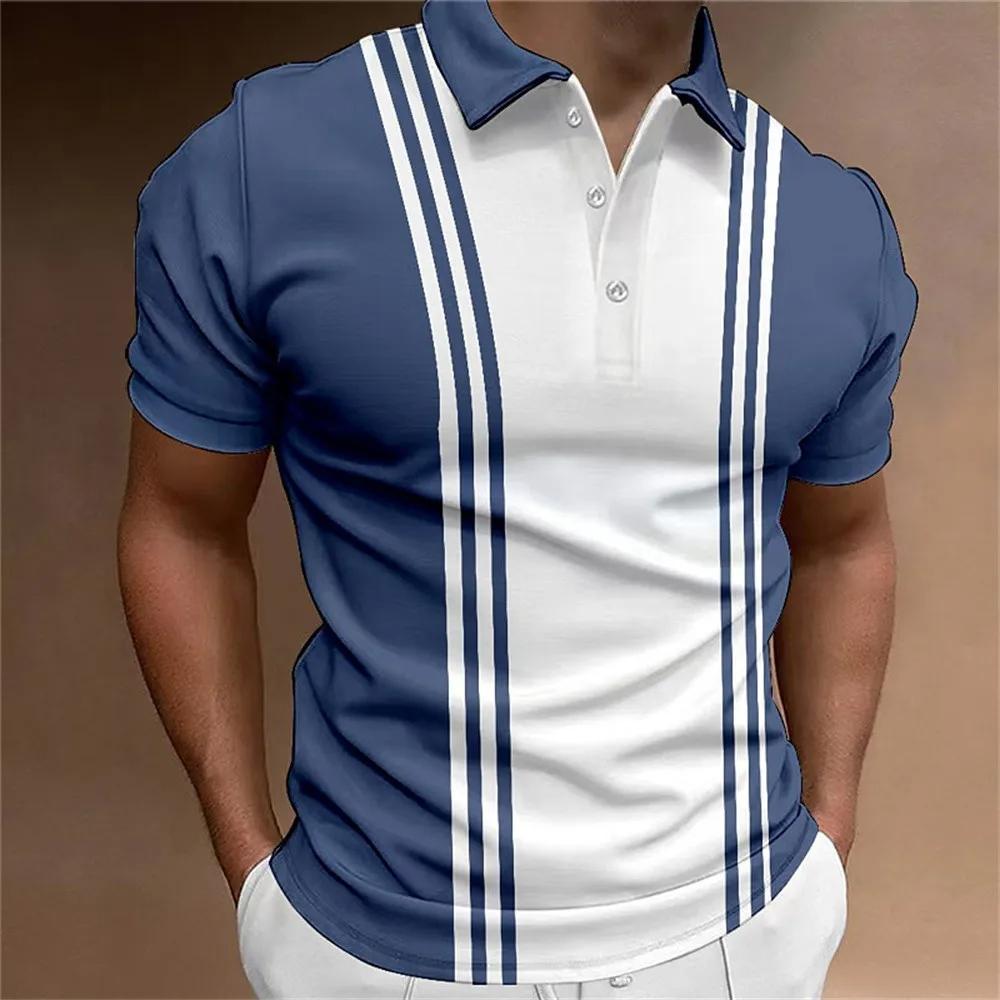 Men's Button Polo Shirt, Collar Short Sleeved Shirt, Button Striped Collar Casual Sportswear, Trendy T-shirt