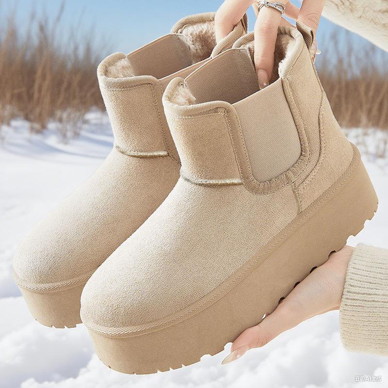 Shoes Women's cotton boots Winter new versatile velvet thickened one-pedal snow boots thick-soled non-slip cotton shoes