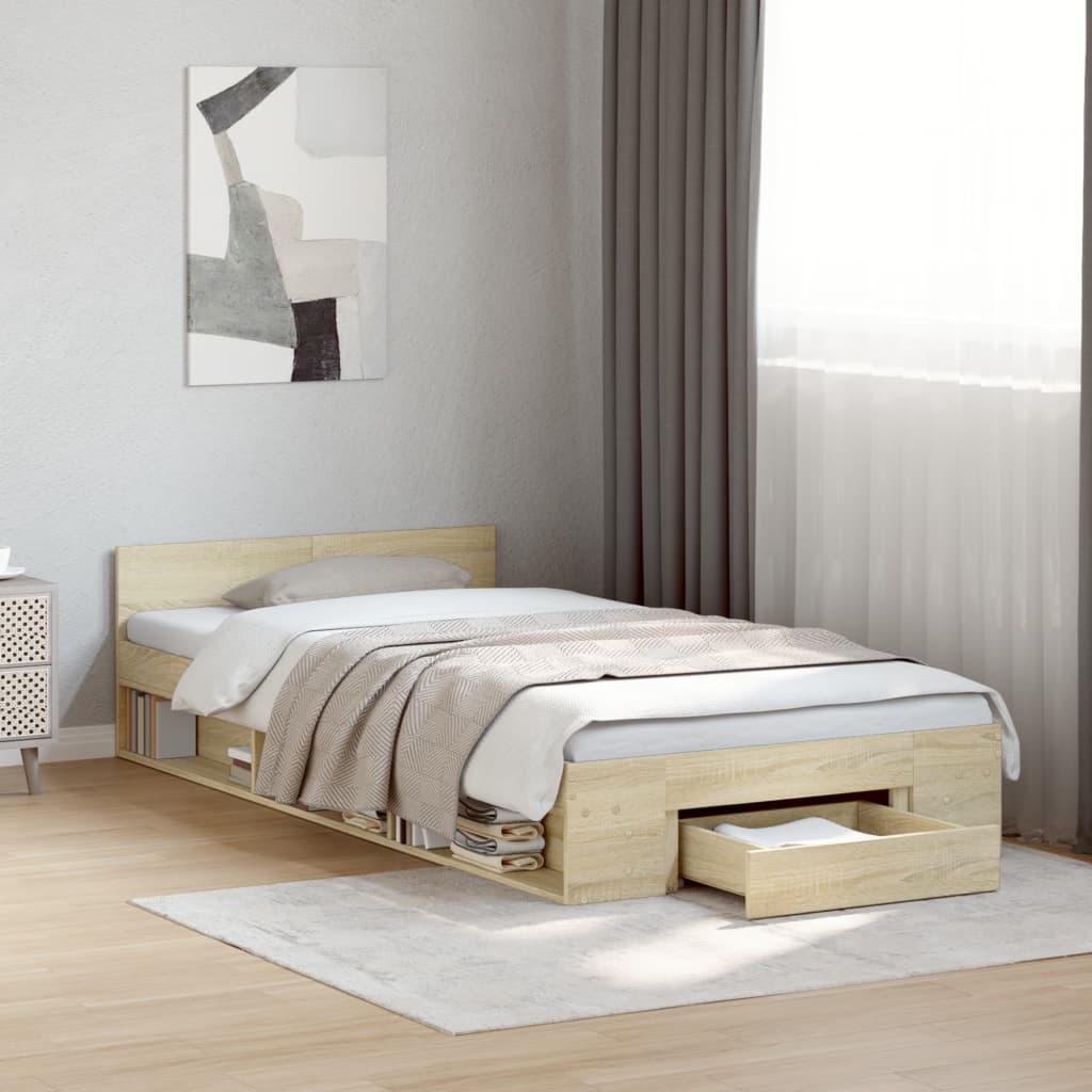 Bed Frame with Drawer Sonoma Oak 75 x 190 cm Particleboard
