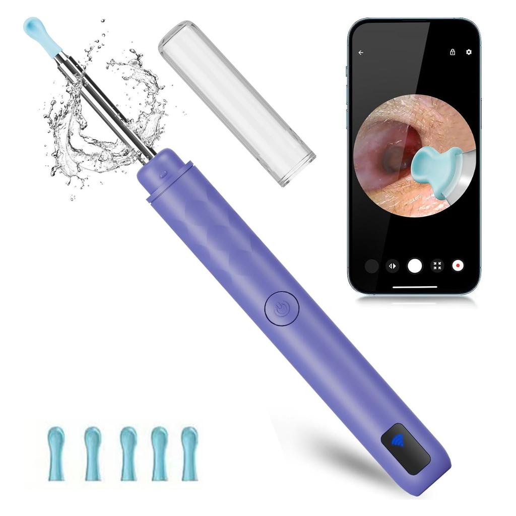 Ear Canal Cleaner Earwax Removal Tool Earwax Removal Kit for IOS Phones Violet Ear Canal Cleaner with 1296P Camera 5 Ear Spoons