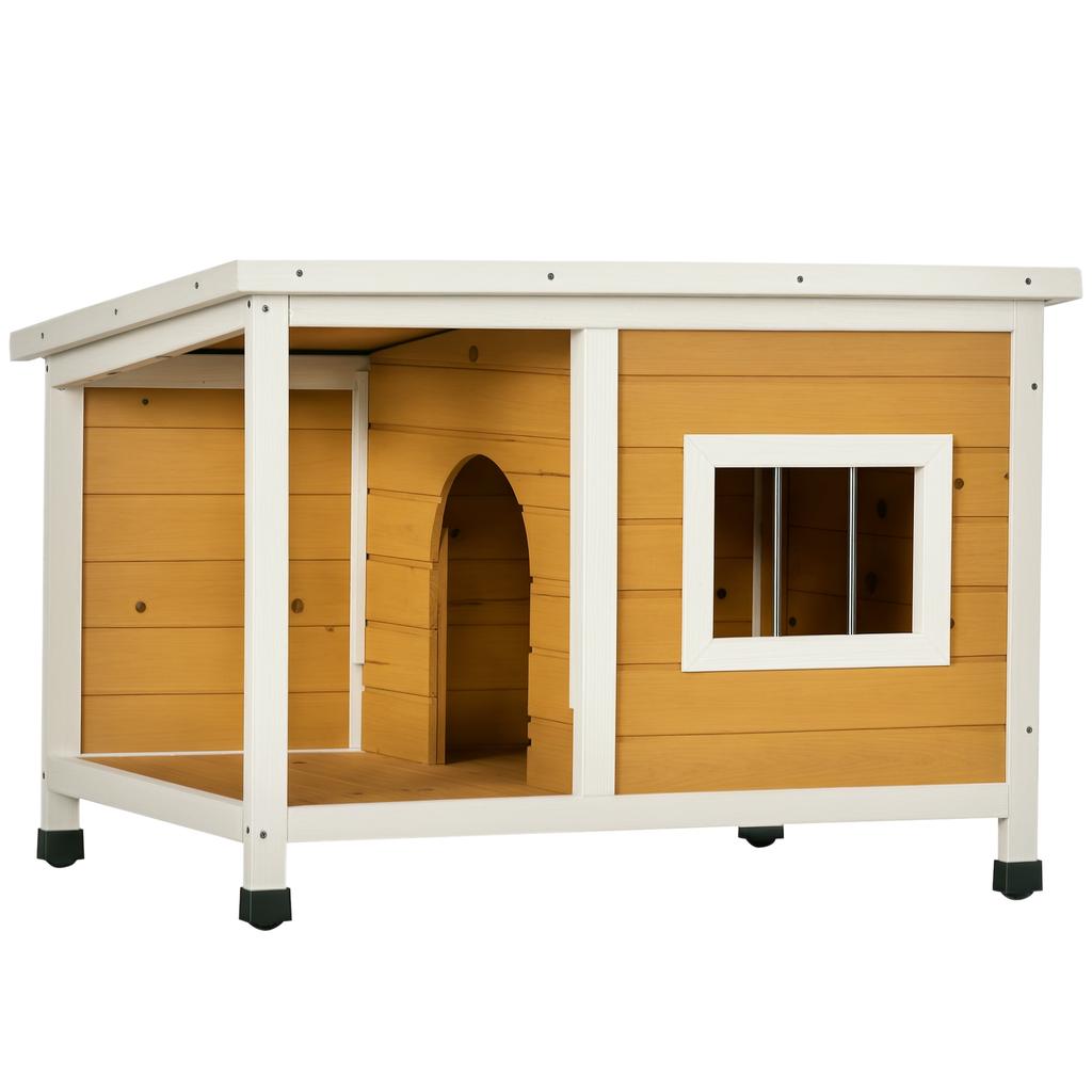 Outdoor Dog Kennel In Fir Wood with Covered Veranda and Tilting Roof, 85.5x62x60 Cm, Multicolored