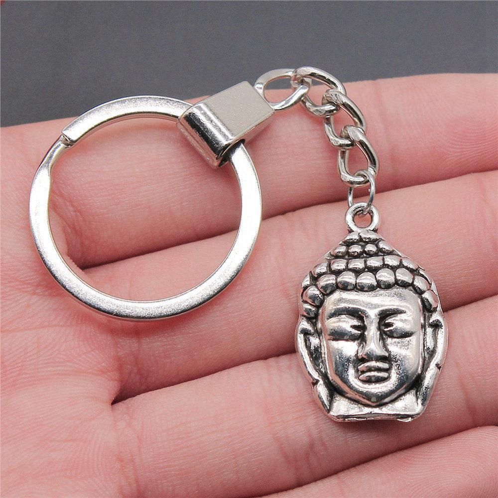 Chiefs Pharaohs Buddha Spiritual Amulet Pendant Antique Bronze Metal Keychain with 30mm Ring for Couples