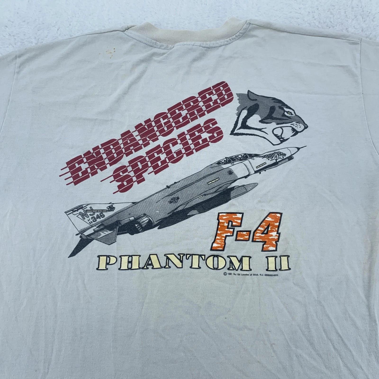 Vintage 90s F-4 Phantom II Endangered Species Shirt Mens L/XL Fighter Jet 1991 L
