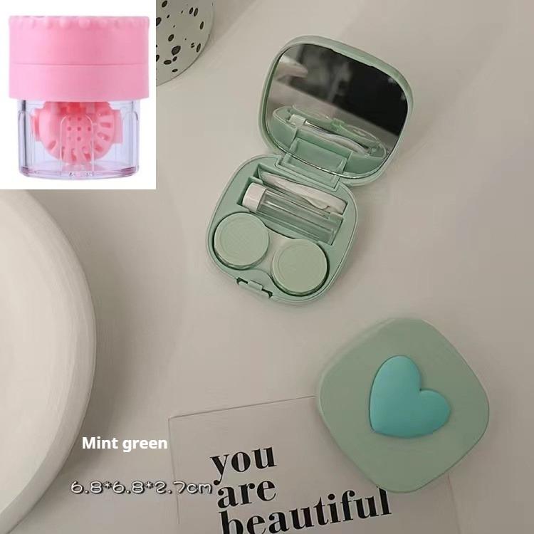 Pink Love Three-Dimensional with Mirror Colored Contact Lenses Case High Sense Girl Cute Macaron Color Ins Invisible Couple Box