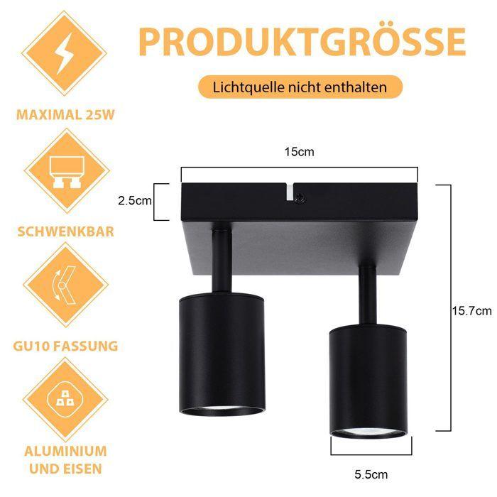 Spot de plafond - NETTLIFE - Spot plafond 2 ampoules GU10 - Noir - Métal - Orientable 350°