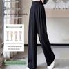 Women's High Waist Wide Leg Summer Pants - Slimming Drape, Pear Shape, Double Button, Straight Leg, Casual Suit Style