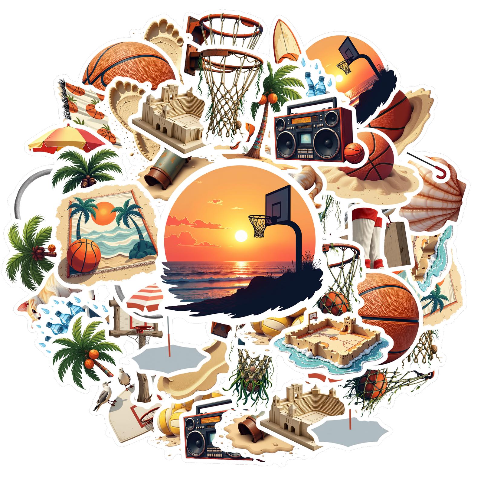 35pcs-70pcs Realistic Stickers Vivid Stationery Stickers Basketball Stickers For Notebook Luggage Mobile Phone Cup Guitar DIY