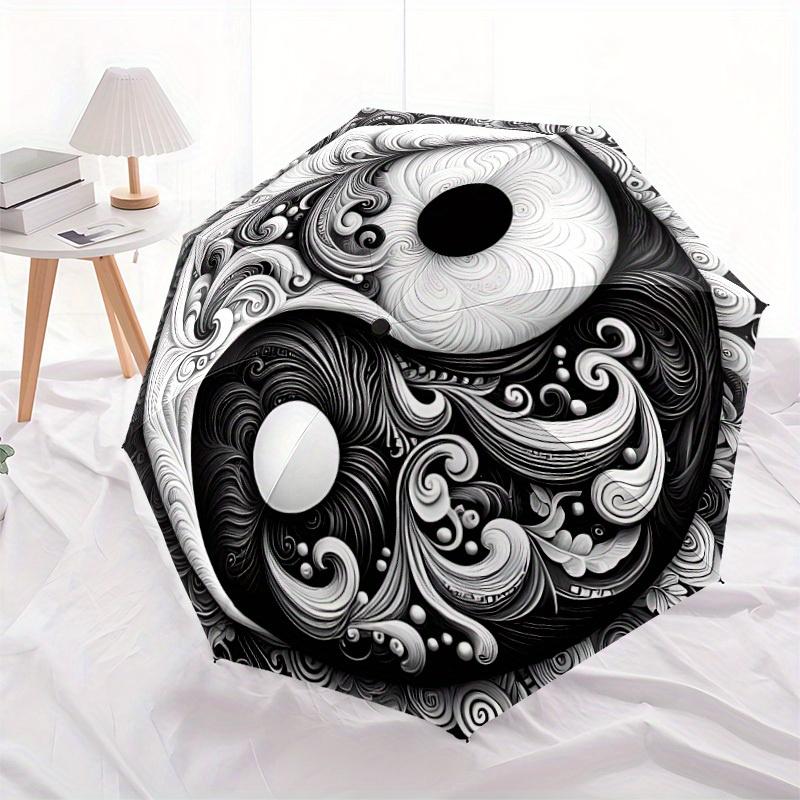 1 Stück Yin Yang Wirbel Automatisches Öffnen/Schließen, Ganzjahres-Tragbarer Faltregenschirm für Damen & Herren, Reisen, Alltag, Formelle Anlässe - Kompakter Luxus-Sonnenschirm, O