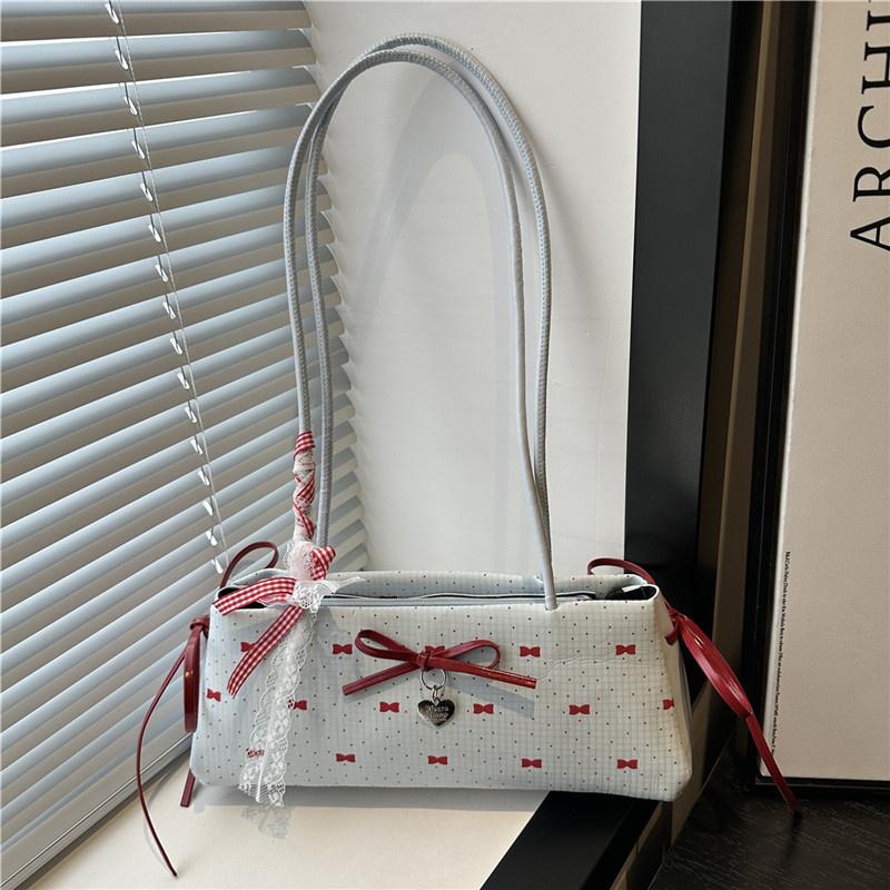 Light Luxury Underarm Bag New Fashionable Floral Bow Print Handbag Contrast Color Versatile Women's Shoulder Bag