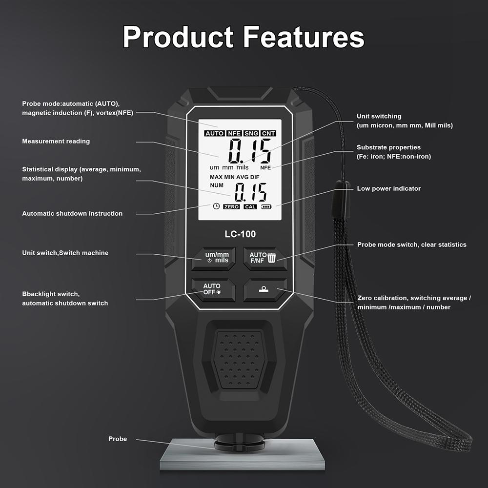 Car Paint Thickness Gauge 0-2000UM Fe & NFe Film Digital LCD Coating Automatic Thickness Tester Manual Auto Paint Tools
