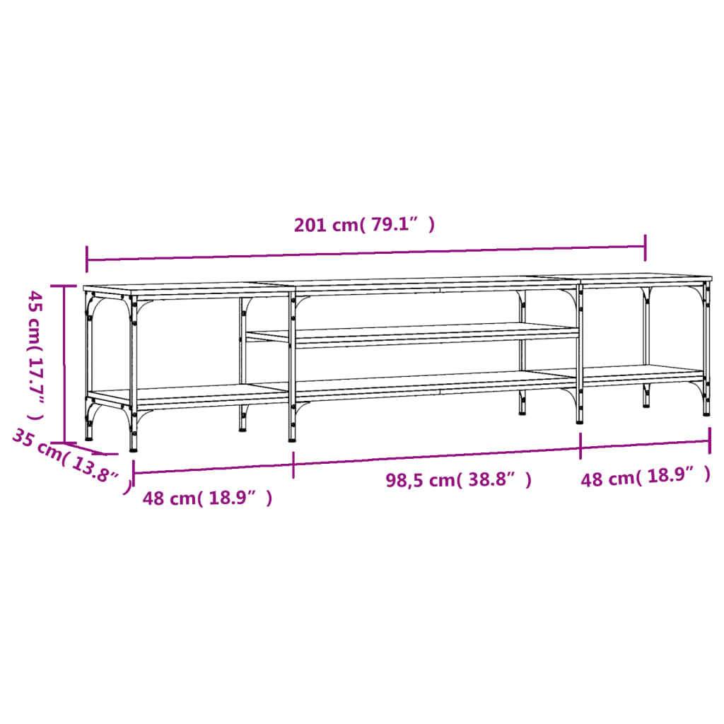 TV Cabinet Sonoma Oak 201 x 35 x 45 cm Particleboard & Iron
