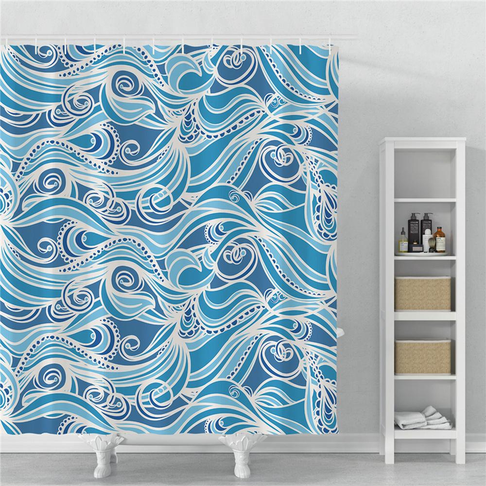 Japanese Style Series Ukiyoe Shower Curtain Ocean Waves Waterproof Curtains Polyester Printing Bathroom Decor Partition Screen