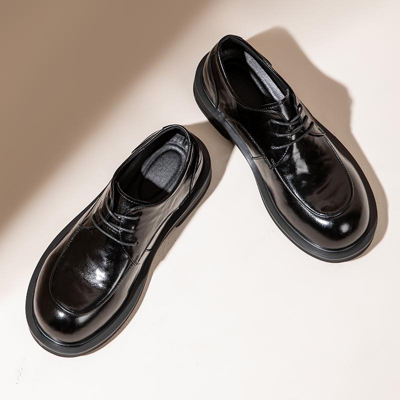 Fashion Black new men's leather shoes Trendy minimalist quality style Business leisure and office Adult height increasing shoes New
