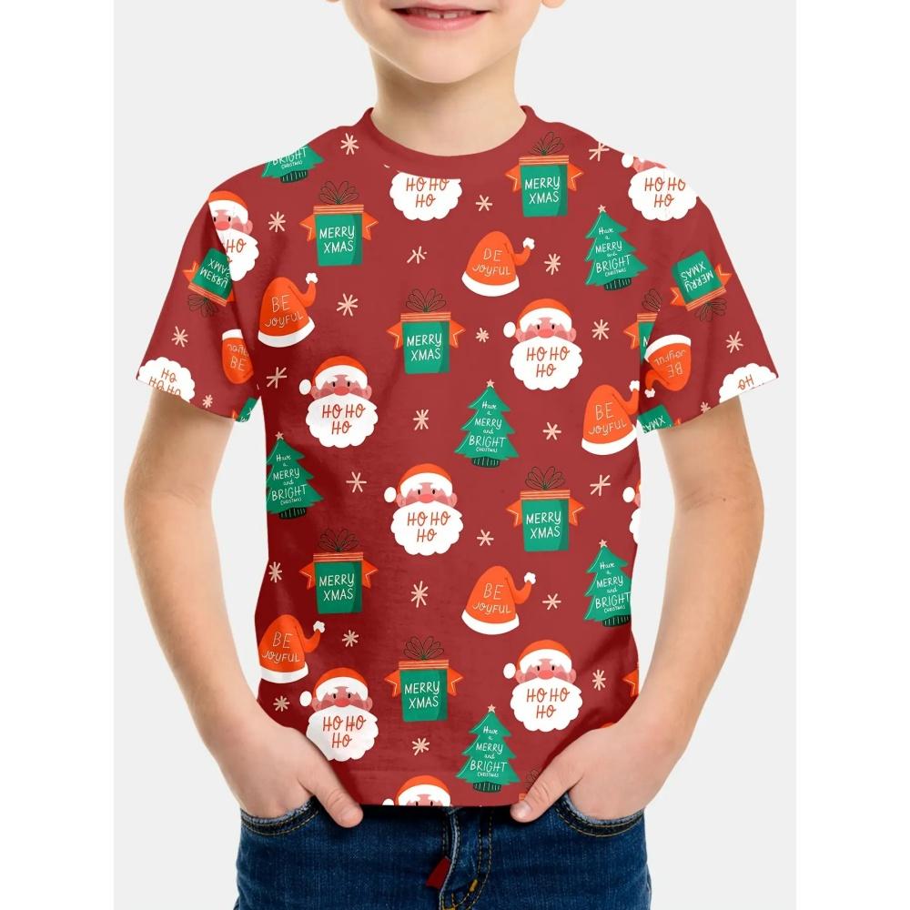 Children's T-shirts, Santa Claus Christmas prints, girls' clothes, cute cartoon pullovers, boys' tops, fashionable gifts, children's clothing