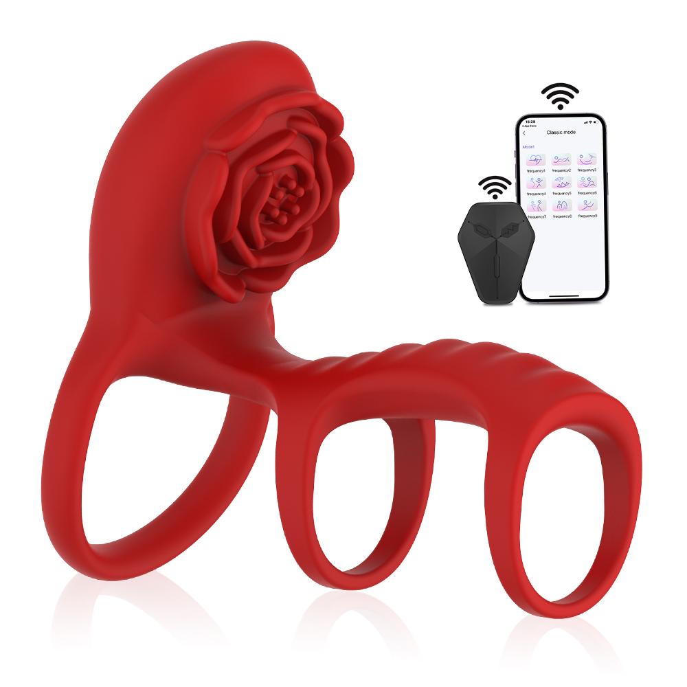 APP Telecomando Wireless 3 IN 1 Anello Vibrante a Forma di Rosa per Pene Ritardo Eiaculazione Stimolatore del Clitoride Punto G Silicone Giocattolo Sessuale per Adulti per Coppie