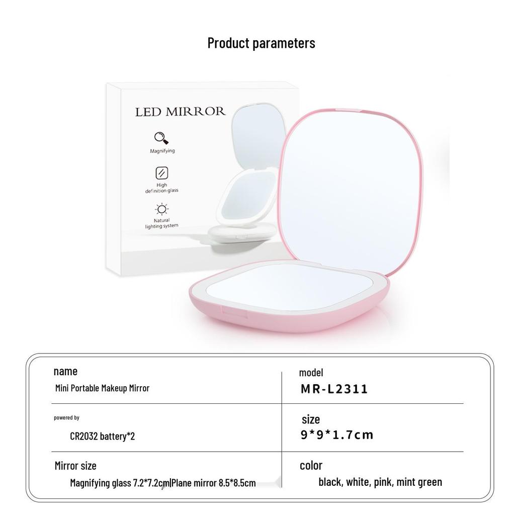 Portable LED Makeup Mirror with 5x Magnification - Compact, Handheld Beauty Light