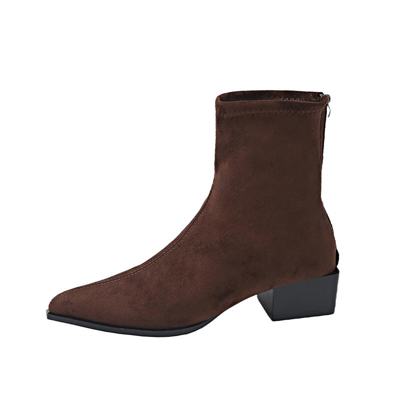 2024Zippers Fashion Pointed Toe Women Ankle Boots With Low Heel Shoes Female Leopard Print Footwear Ladies Stretch Modern Boots