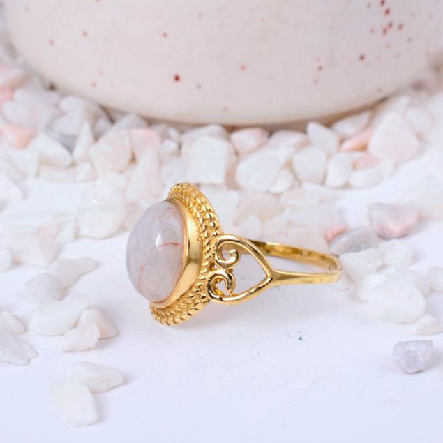 Labradorite Moonstone Ring Set, Brass Boho Gemstone Stacking Rings, Dainty Solitaire Jewelry, Spiritual Protection Gift for Her,