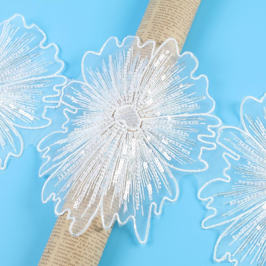 Star Lace Bead Embroidery Mesh Bottom Embroidery Bead Lace Bead Lace Fabric Wedding Dress Accessories Lace