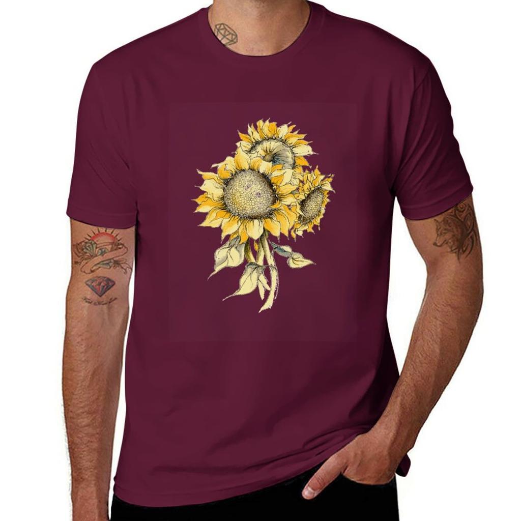 Yellow Sunflowers TShirt Cute Tops Blanks Designer T Shirt Men