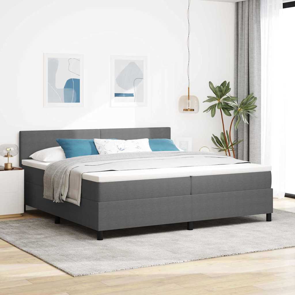 LED Box Spring Bed in Light Grey and White 200 x 200 cm Cord Fabric