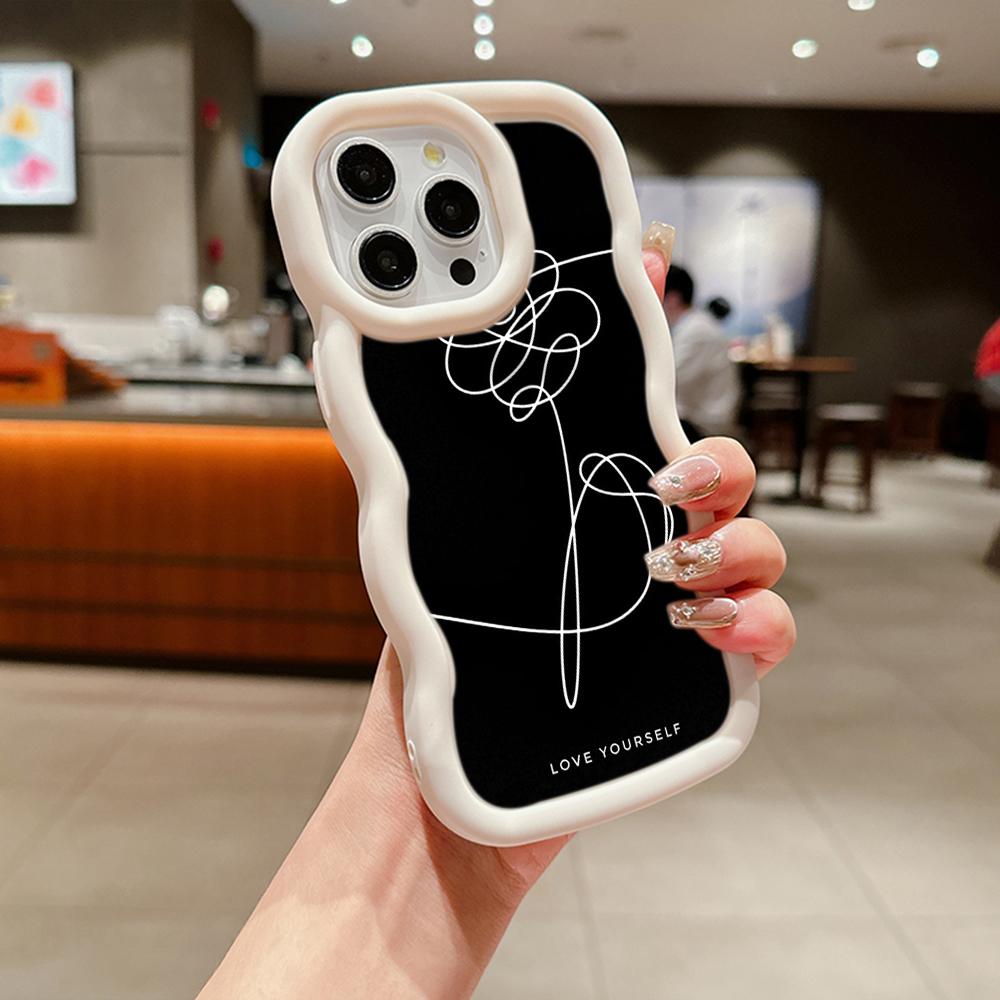Custodia morbida per telefono Macaron Big Wave per iPhone 11 12 13 14 15 Samsung A14 A15 A23 A24 A25 A54 A55 Xiaomi Redmi Note 13 Cover A18 Love Yourself Flower art