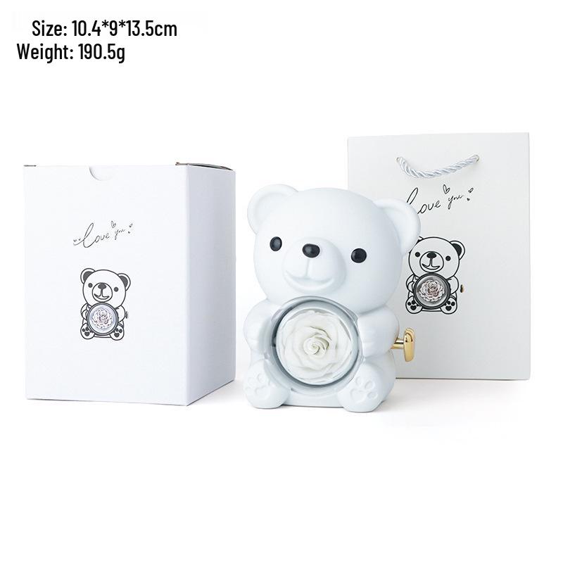 Luxurious Rotating Teddy Bear Jewelry Box with Rose Design - Ideal for Proposals & Gifts