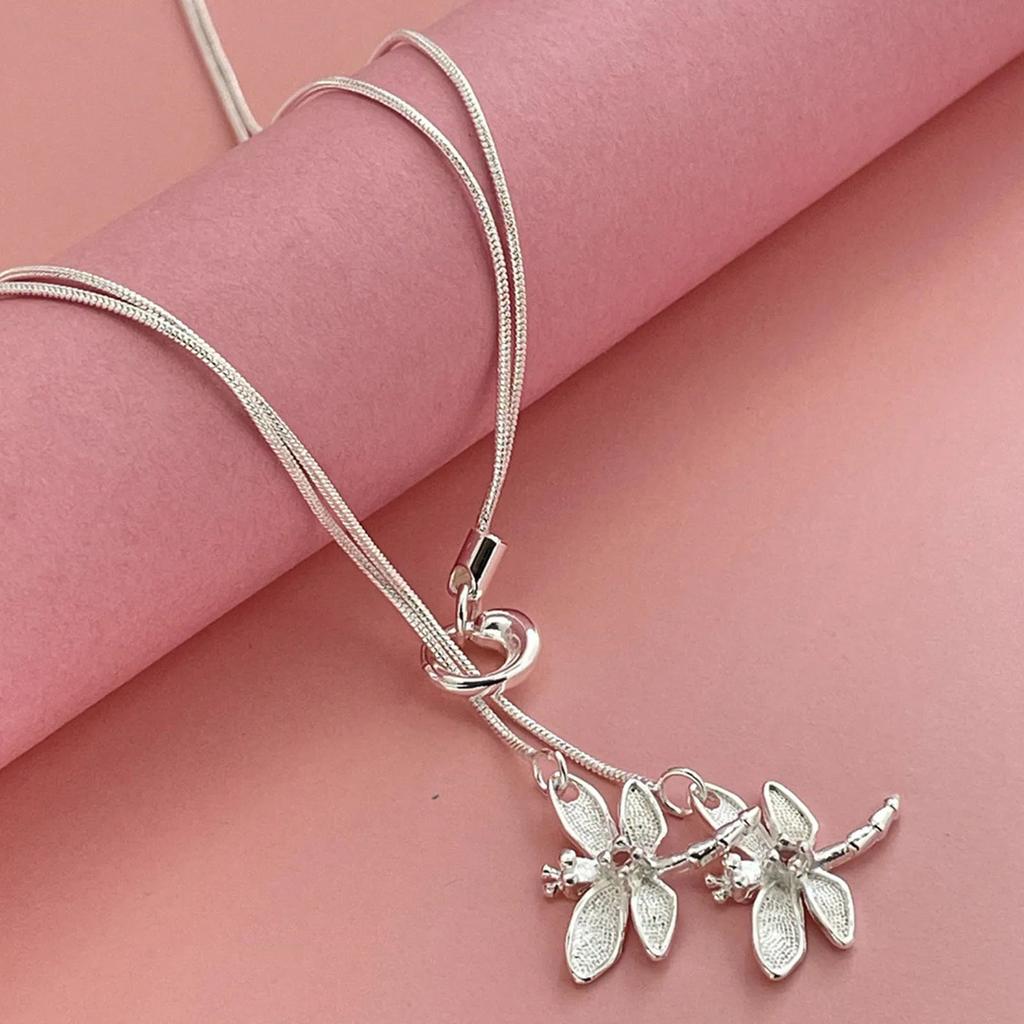 Copper Two Dragonfly Pendant Necklace For Women Snake Chain Necklace Wedding Engagement Jewelry