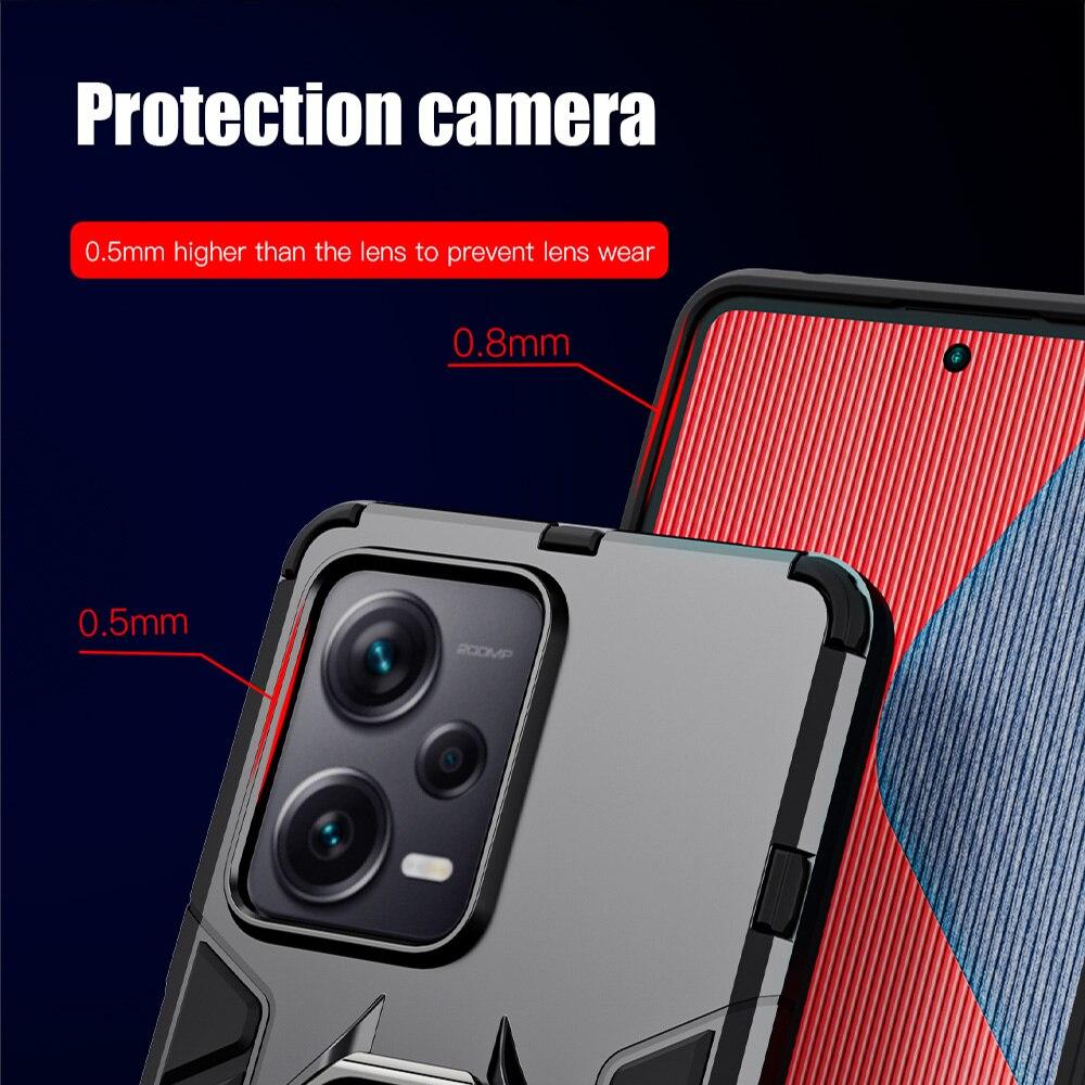 KEYSION Shockproof Armor Case for Redmi Note 12S 12 Pro 4G Silicone+PC Ring Stand Phone Cover for Xiaomi Redmi Note 12 Pro+ 5G