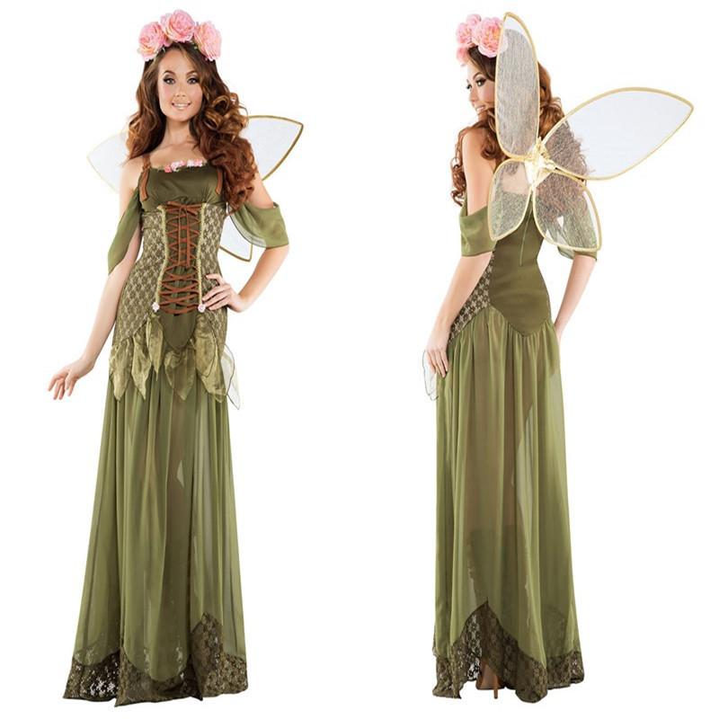 

New Halloween Costume Forest Green Elf Flower Fairy Princess Angel Costume Performance Costume XL зелёный