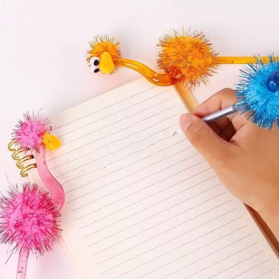 Penne Peluche Cartone Animato Struzzo Penne a Sfera in Plastica, Penna Divertente Autoportante, Punta 0,5 mm, Accessori Decorativi da Tavolo Scrittura Pelosa