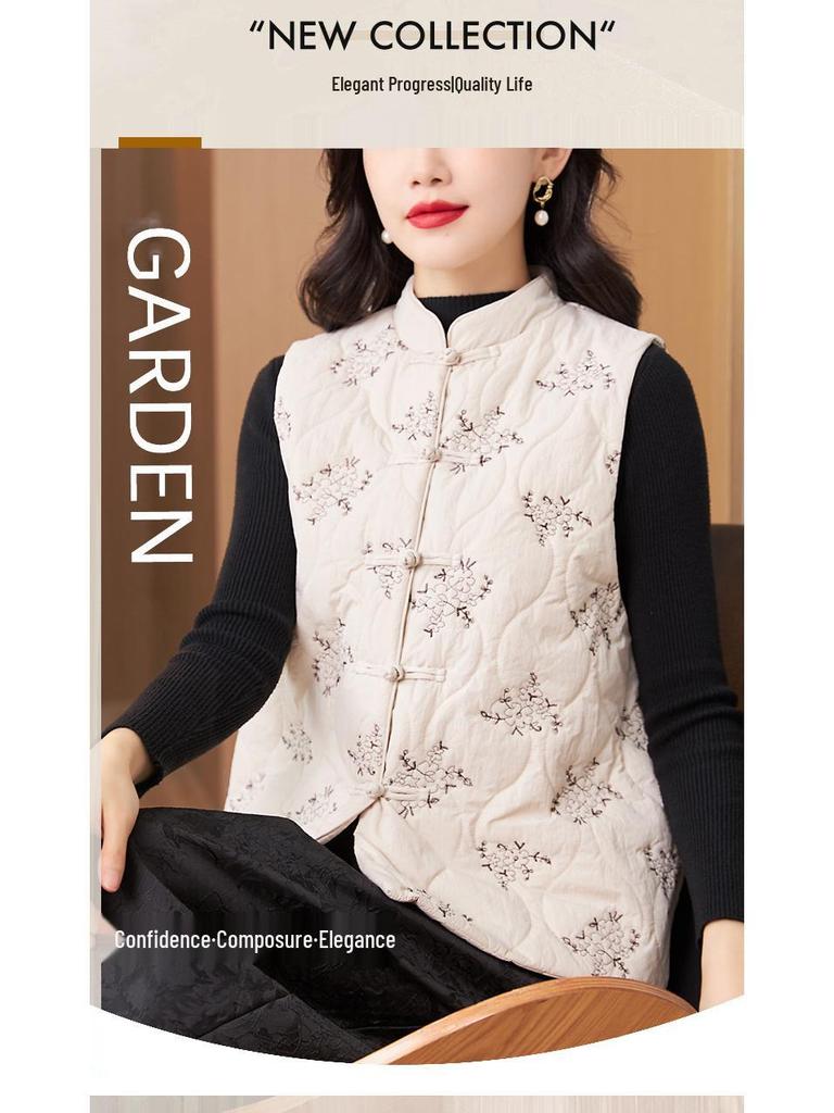 Damen Ethnisch Stil Froschknopf Steppweste – Warme Ärmellose Herbst/Winter Weste