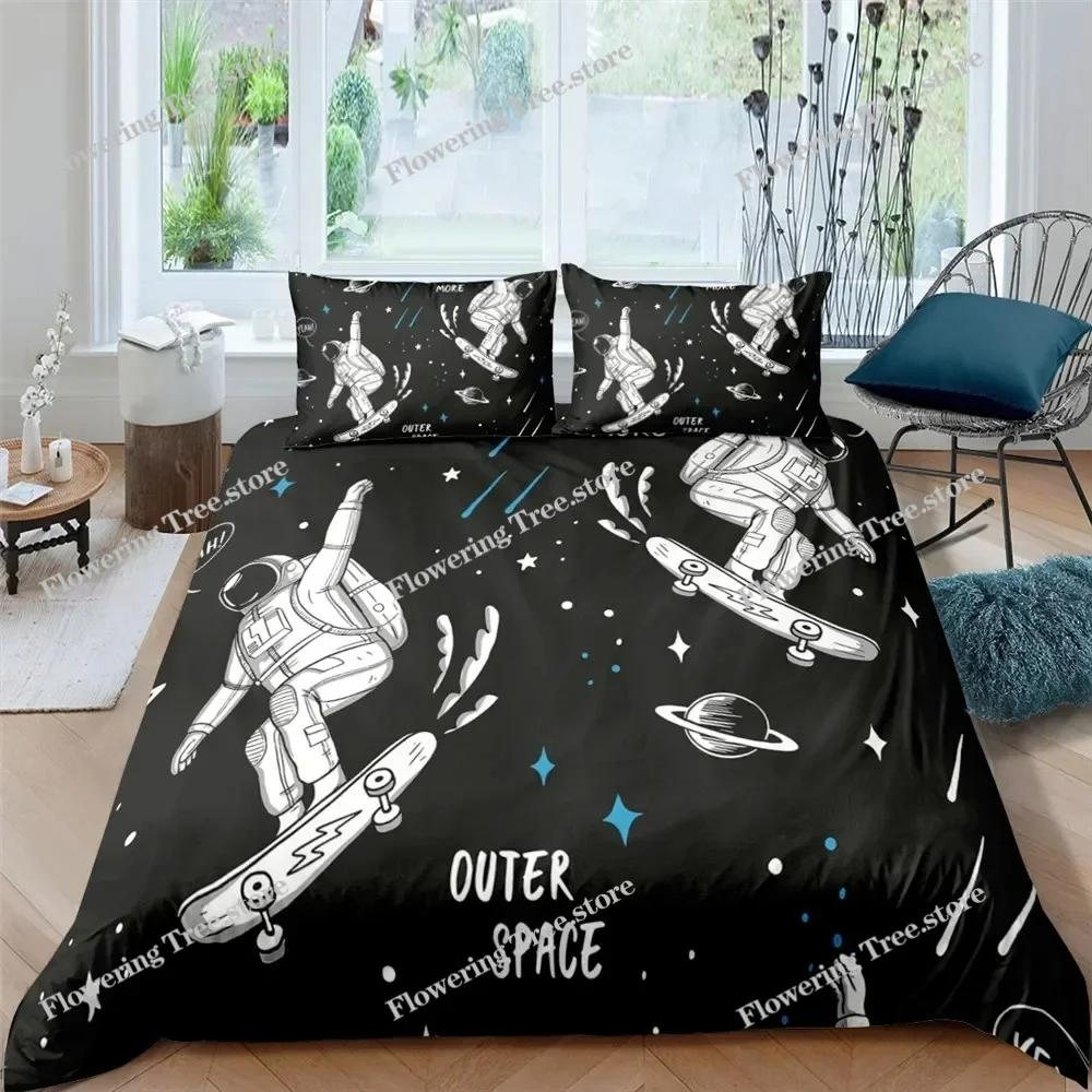 Cartoon Astronaut Outer Space Bedding Set Teens Boys Home Piece Duvet Cover Set Pillowcase Single Twin King Quilt Cover Set