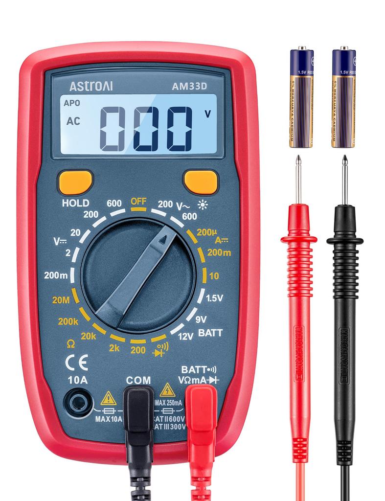 AstroAI Digital Multimeter for and Continuity with LCD for Automotive Applications 2000-Count Electrical, Voltmeter, Ammeter, Resistance, Diode,
