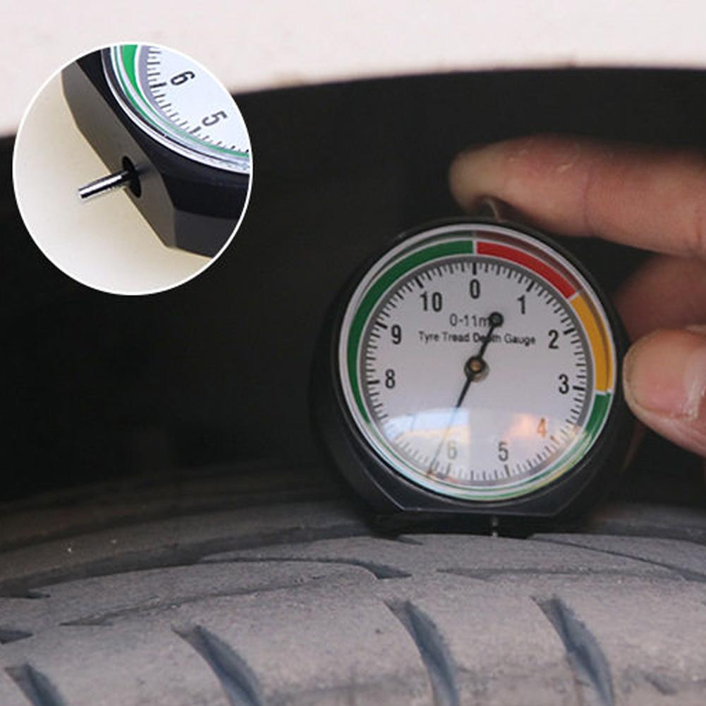 Car Tire Tread Depth Gauge 1/11mm & 1/32" Scale Needle Pointer Mechanical Gauge Metal Automotive Maintenance & Safety Tool