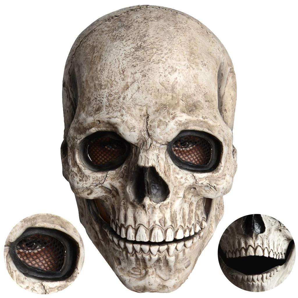 Full Head Skull Helmet Tear-Resistant Latex Headgear Skull Mask Latex Movable Jaw Mask For Cosplay Haunted House Outdoor