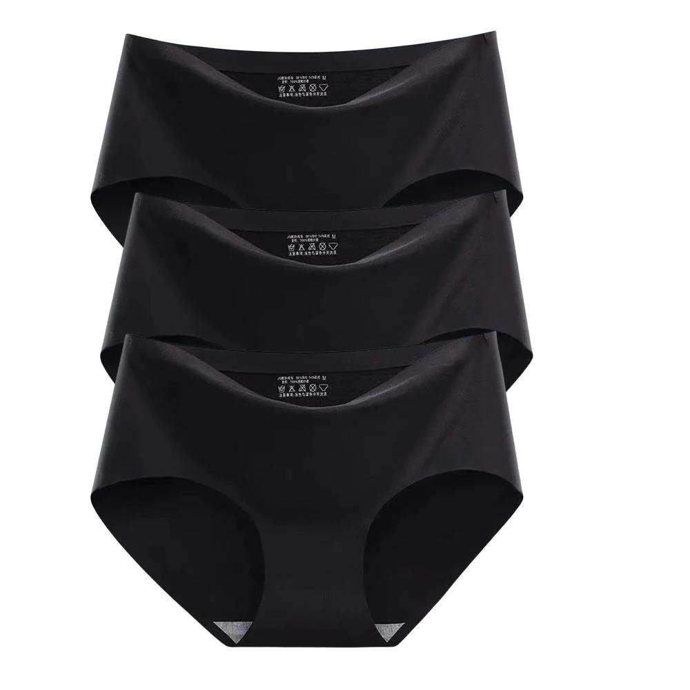 3Pcs Invisible Painties Women Seamless Briefs Ladies Solid Color Ultra-thin Underwear Girls Plus Size Panty M-XXL