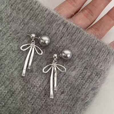 Ohrstecker aus Kunstperlen für Frauen, Temperament, Schleife, Quaste, baumelnde Ohrringe, koreanischer trendiger ästhetischer Design, Hochzeits-Ohrschmuck